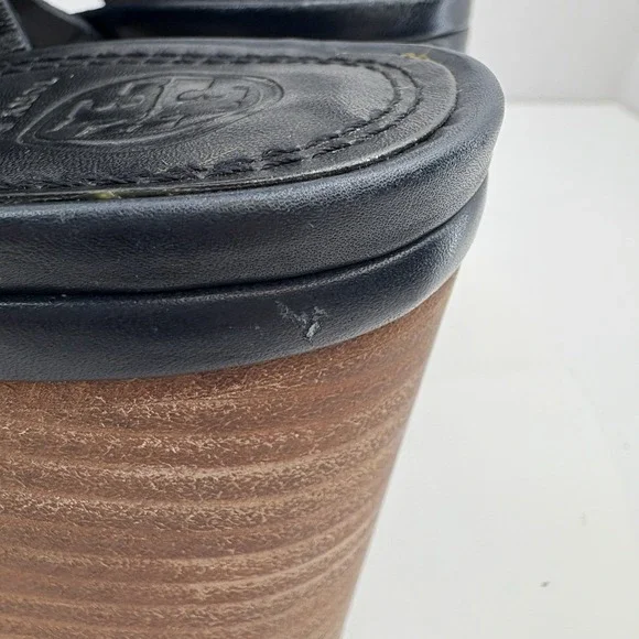 Tory Burch Solana Platform Sandals‎ Women's Size 5.5 Navy Blue Leather Strap - Picture 9 of 16